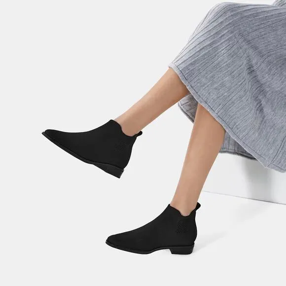 Vivaia Ryan Square Toe Chelsea Ankle Boots Womens 9 Black Stretch Knit Slip On