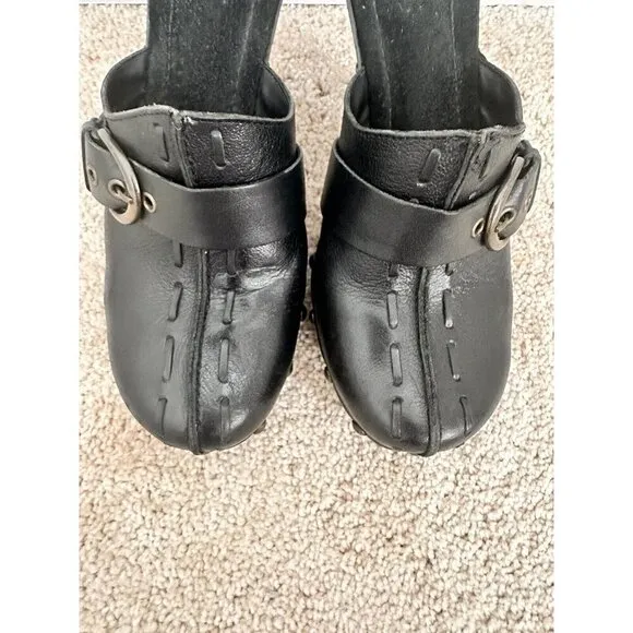 VNT W Mountain Cornelia Women Mules 8 Black Leather Studded Heel Retro Disco 70s