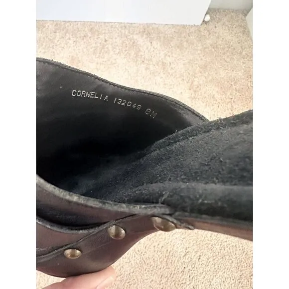 VNT W Mountain Cornelia Women Mules 8 Black Leather Studded Heel Retro Disco 70s