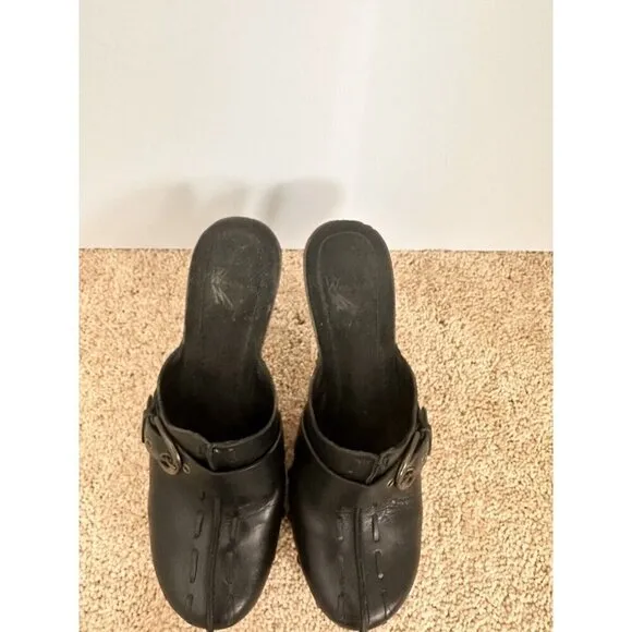 VNT W Mountain Cornelia Women Mules 8 Black Leather Studded Heel Retro Disco 70s