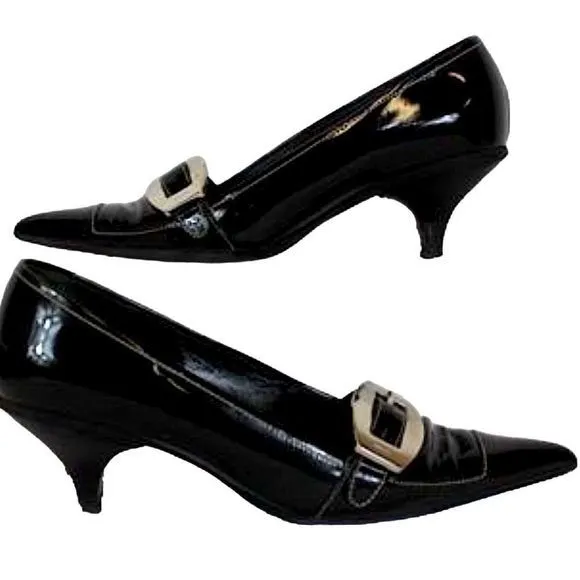 VNTG Prada Vernice Black Patent Leather Kitten Heels  IOB — SZ‎ US 6 / EU 36