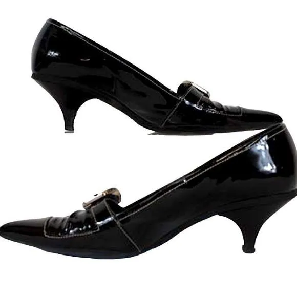 VNTG Prada Vernice Black Patent Leather Kitten Heels  IOB — SZ‎ US 6 / EU 36