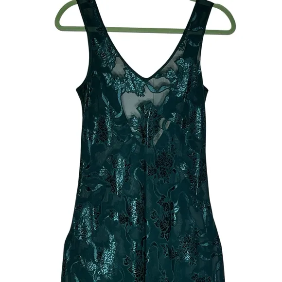 Vntg Victoria's Secret Gold Label Embossed Green Sheer Slip Dress Maxi Size P