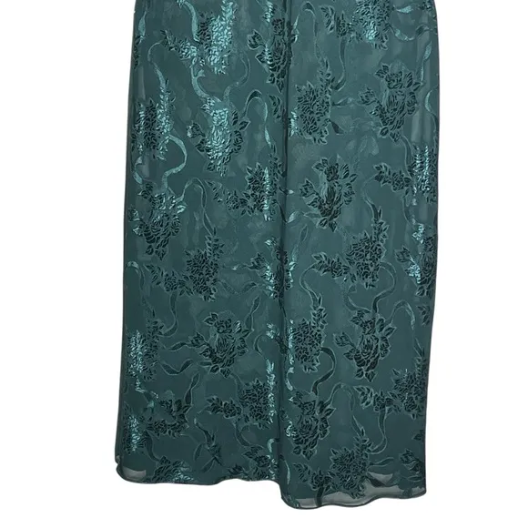 Vntg Victoria's Secret Gold Label Embossed Green Sheer Slip Dress Maxi Size P