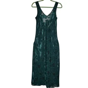 Vntg Victoria's Secret Gold Label Embossed Green Sheer Slip Dress Maxi Size P