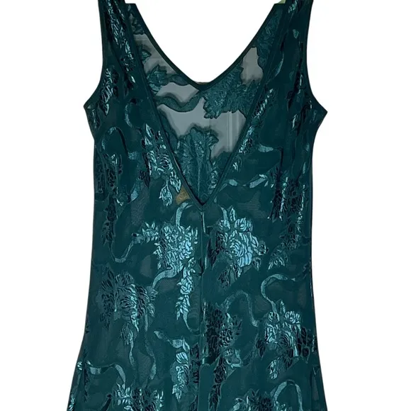Vntg Victoria's Secret Gold Label Embossed Green Sheer Slip Dress Maxi Size P