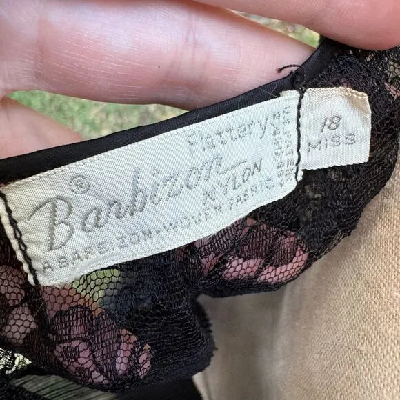 Vtg 40s 50s Barbizon Nightgown Lingerie Slip 18 Misses Black Sheer Slip Dress