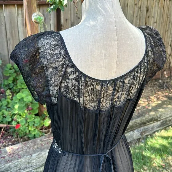 Vtg 40s 50s Barbizon Nightgown Lingerie Slip 18 Misses Black Sheer Slip Dress