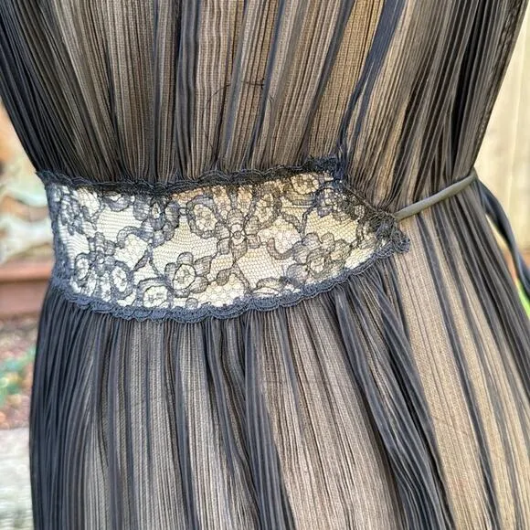 Vtg 40s 50s Barbizon Nightgown Lingerie Slip 18 Misses Black Sheer Slip Dress