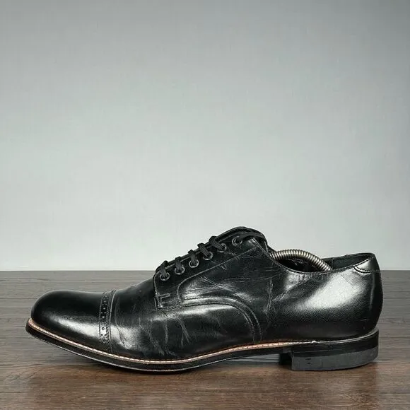 VTG 60s Stacy Adams Oxfords Mens 12D Black Goat Skin Leather Cap Toe Dress‎ Shoe