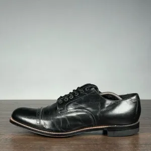 VTG 60s Stacy Adams Oxfords Mens 12D Black Goat Skin Leather Cap Toe Dress‎ Shoe