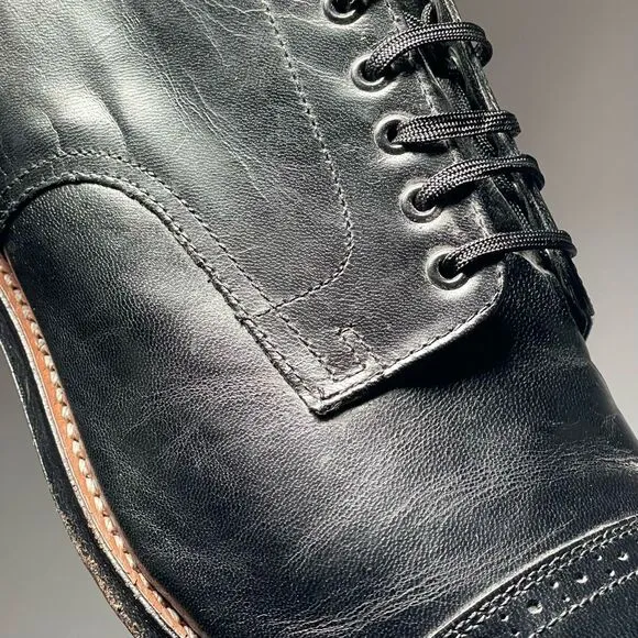 VTG 60s Stacy Adams Oxfords Mens 12D Black Goat Skin Leather Cap Toe Dress‎ Shoe