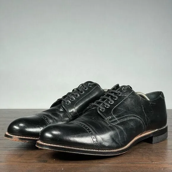 VTG 60s Stacy Adams Oxfords Mens 12D Black Goat Skin Leather Cap Toe Dress‎ Shoe