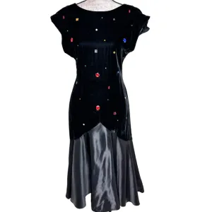 VTG 70s Fredericks of Hollywood Slip Dress 7/8 Midi Satin Velvet Studded Disco