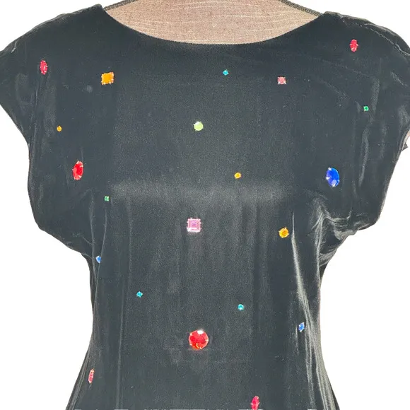 VTG 70s Fredericks of Hollywood Slip Dress 7/8 Midi Satin Velvet Studded Disco