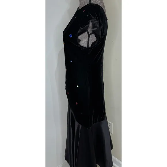 VTG 70s Fredericks of Hollywood Slip Dress 7/8 Midi Satin Velvet Studded Disco