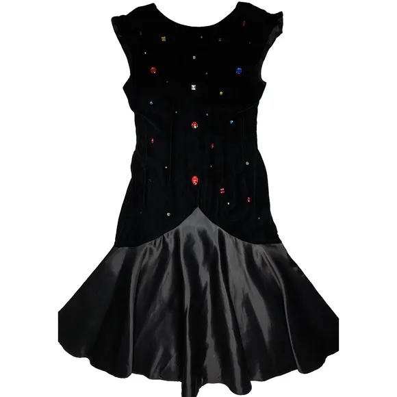VTG 70s Fredericks of Hollywood Slip Dress 7/8 Midi Satin Velvet Studded Disco