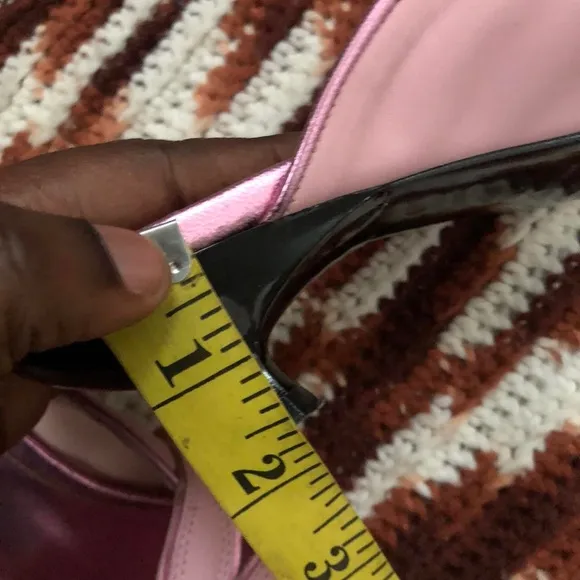 VTG 90s Lumiani Pink leather pointed toe kitten heels mules pumps flower Italy