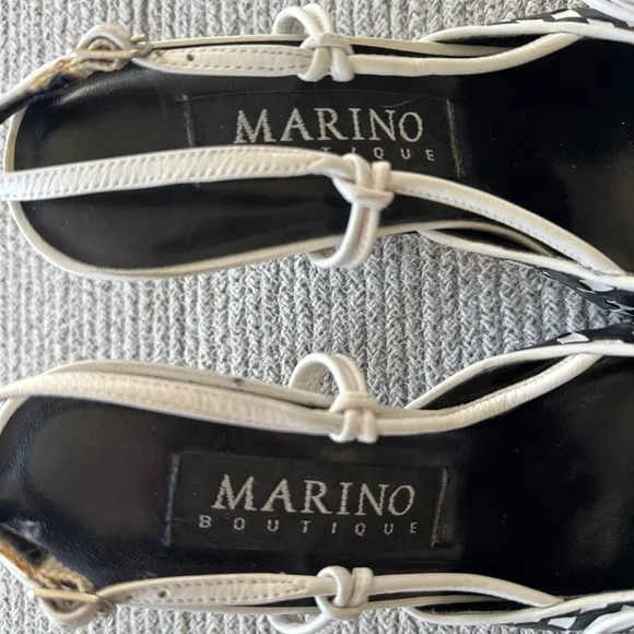 Vtg 90’s Marino Boutique Black White Geometric Pointed Toe Slingback Heels Sz 8