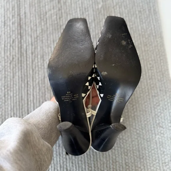 Vtg 90’s Marino Boutique Black White Geometric Pointed Toe Slingback Heels Sz 8