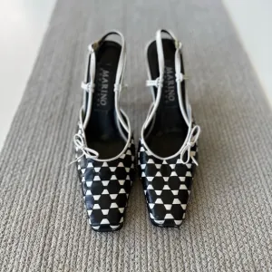Vtg 90’s Marino Boutique Black White Geometric Pointed Toe Slingback Heels Sz 8