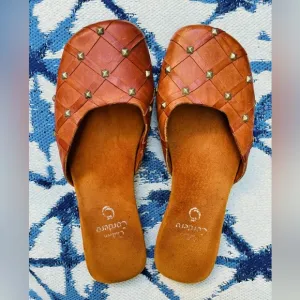 VTG Calleen Cordero Leather Studded Flat Mules
