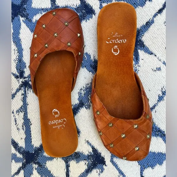VTG Calleen Cordero Leather Studded Flat Mules