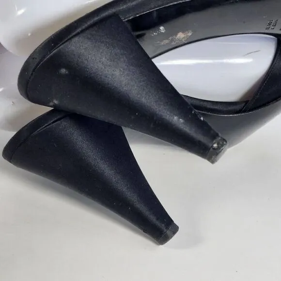 VTG Christian Dior Souliers Ankle Slingback heels US 10 B Pump Sandal Black Shoe