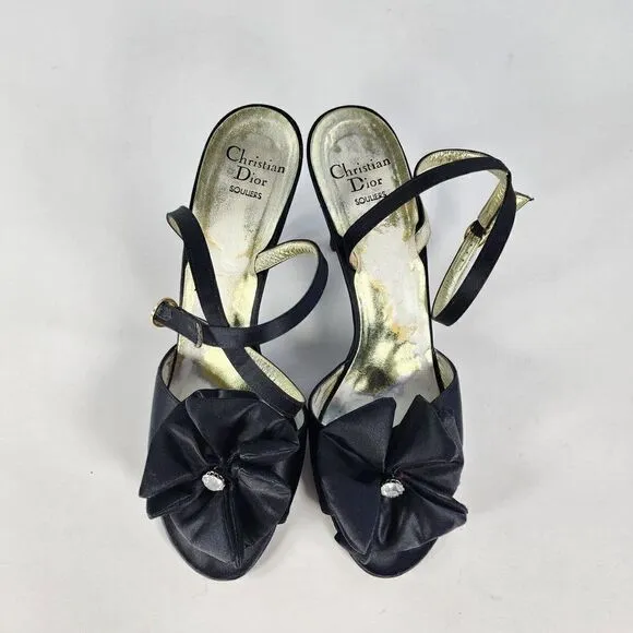 VTG Christian Dior Souliers Ankle Slingback heels US 10 B Pump Sandal Black Shoe