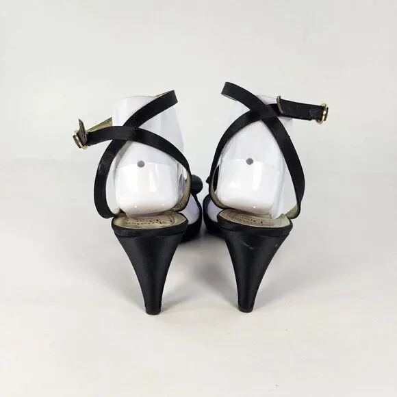 VTG Christian Dior Souliers Ankle Slingback heels US 10 B Pump Sandal Black Shoe