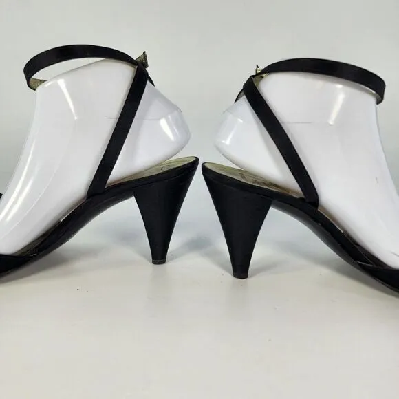 VTG Christian Dior Souliers Ankle Slingback heels US 10 B Pump Sandal Black Shoe