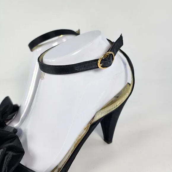 VTG Christian Dior Souliers Ankle Slingback heels US 10 B Pump Sandal Black Shoe