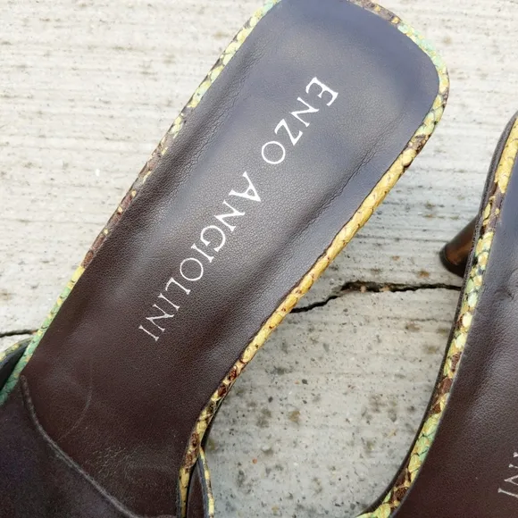 Vtg Enzo Angiolini Yellow Green Python Snake Mules
