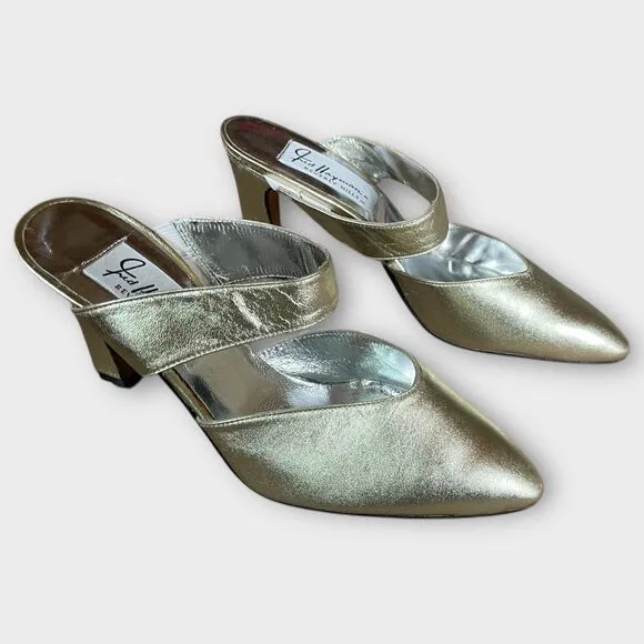 VTG Fred Hayman Beverly Hills Gold Metallic Slingback Heels Sz 5.5 Luxury Prom