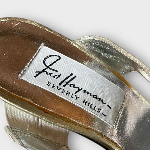 VTG Fred Hayman Beverly Hills Gold Metallic Slingback Heels Sz 5.5 Luxury Prom