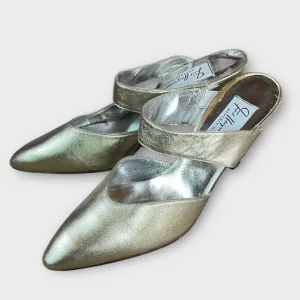 VTG Fred Hayman Beverly Hills Gold Metallic Slingback Heels Sz 5.5 Luxury Prom