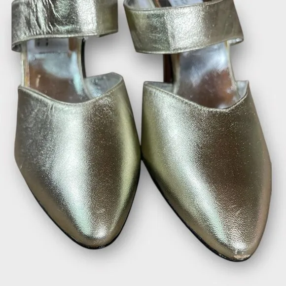 VTG Fred Hayman Beverly Hills Gold Metallic Slingback Heels Sz 5.5 Luxury Prom