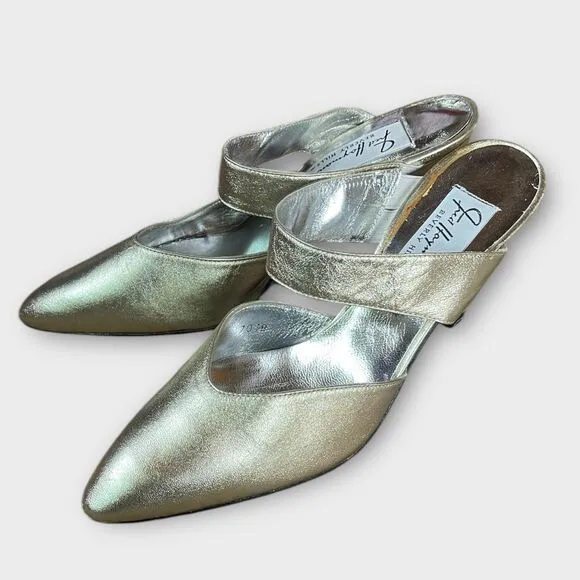 VTG Fred Hayman Beverly Hills Gold Metallic Slingback Heels Sz 5.5 Luxury Prom