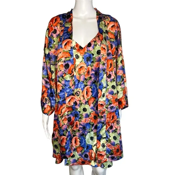 VTG Gold Label Victoria Secret Floral Slip Dress Robe L READ