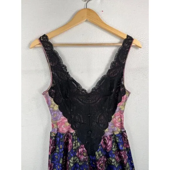 VTG Olga lace top A line floral lace midi slip dress Purple black whimsical sz S