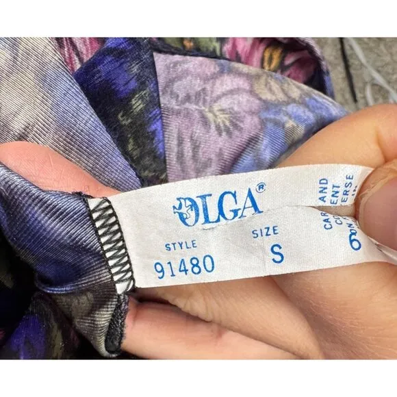 VTG Olga lace top A line floral lace midi slip dress Purple black whimsical sz S