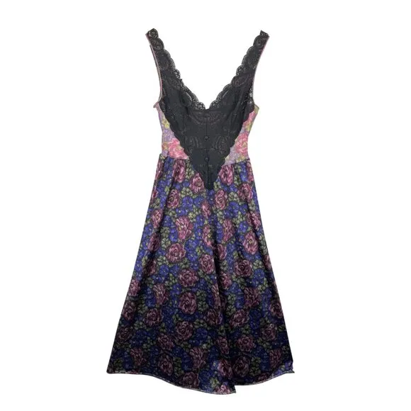 VTG Olga lace top A line floral lace midi slip dress Purple black whimsical sz S