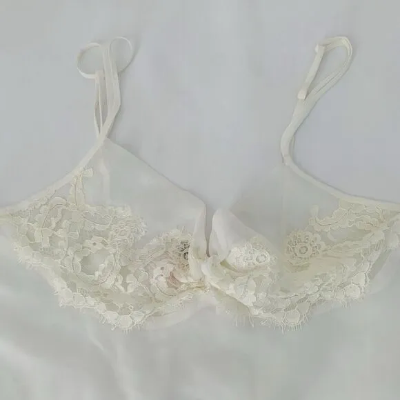 VTG Oscar de la Renta Pink Label Chemise Slip Gown &amp; Robe M Sheer White Bridal