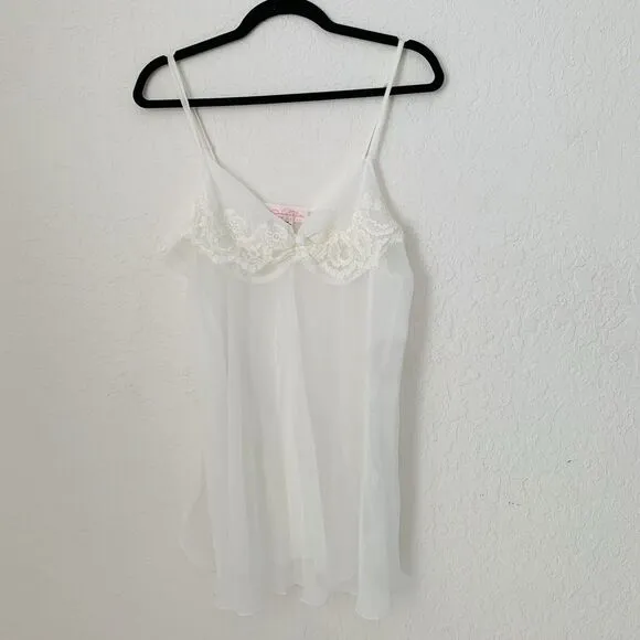 VTG Oscar de la Renta Pink Label Chemise Slip Gown &amp; Robe M Sheer White Bridal