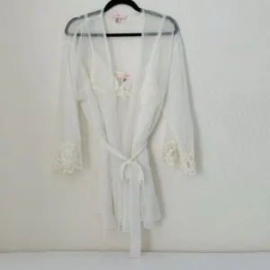 VTG Oscar de la Renta Pink Label Chemise Slip Gown &amp; Robe M Sheer White Bridal