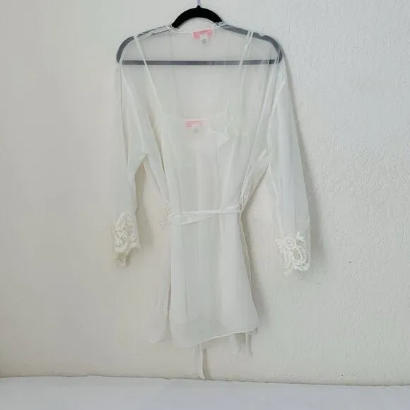 VTG Oscar de la Renta Pink Label Chemise Slip Gown &amp; Robe M Sheer White Bridal