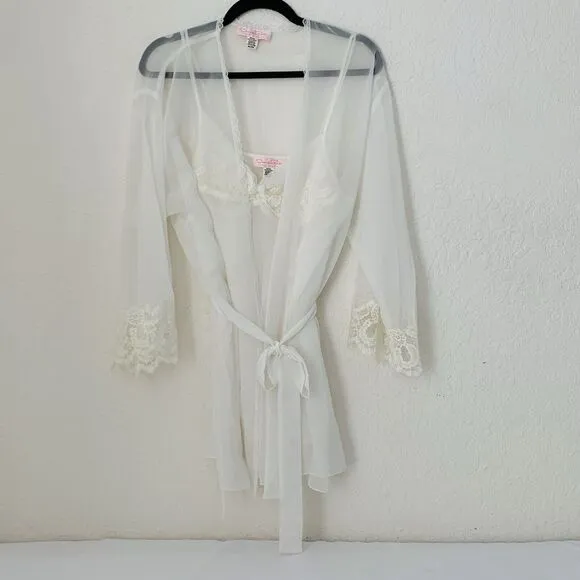 VTG Oscar de la Renta Pink Label Chemise Slip Gown &amp; Robe M Sheer White Bridal