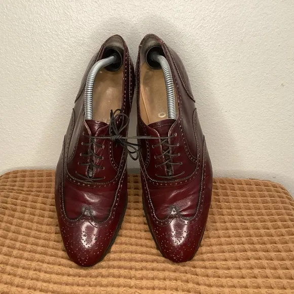 VTG Salvatore Ferragamo Men’s Sz 9 D Leather‎ Oxblood Burgundy Wingtip Oxfords