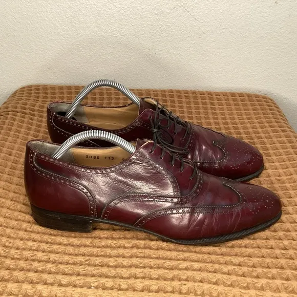 VTG Salvatore Ferragamo Men’s Sz 9 D Leather‎ Oxblood Burgundy Wingtip Oxfords