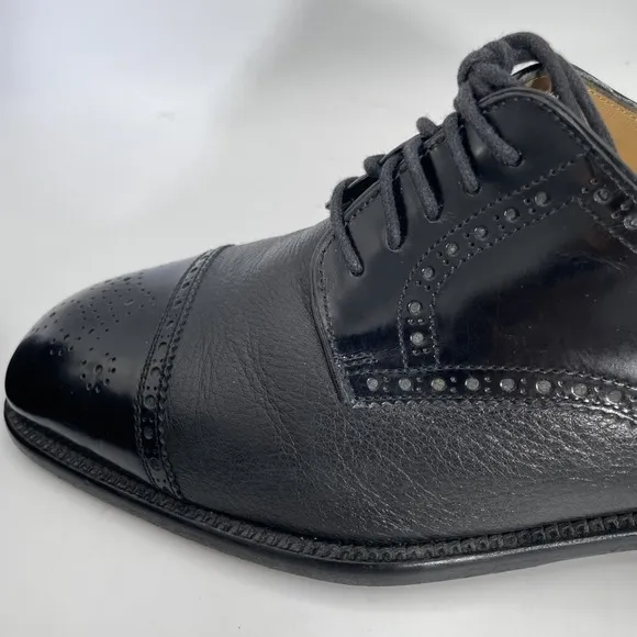 VTG San Remo Men's 9.5D Made in Italy Black Leather Cap Toe Oxford Dress Shoes